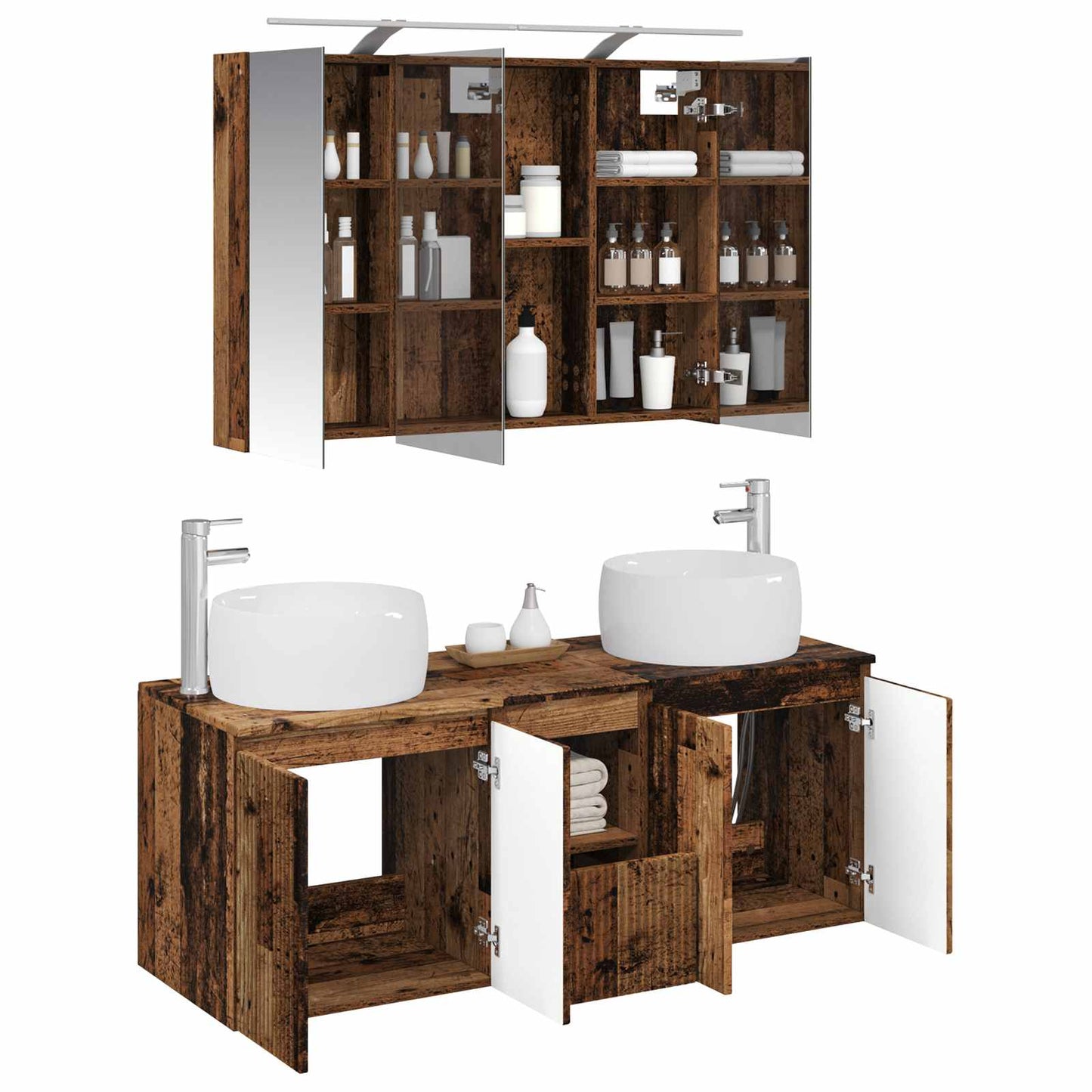 Badkamerkastenset 4 pcs Oud hout Bewerkt hout