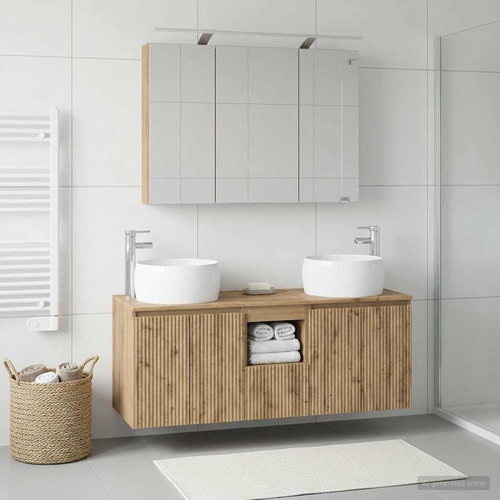 Badkamerkastenset 4 st Artisanaal eiken Bewerkt hout is nu te koop bij PeponiXL, paradijselijk wonen!