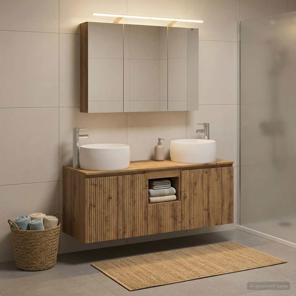 Badkamerkastenset 4 st Artisanaal eiken Bewerkt hout is nu te koop bij PeponiXL, paradijselijk wonen!