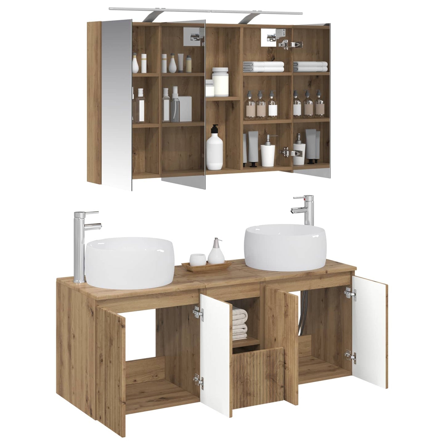 Badkamerkastenset 4 st Artisanaal eiken Bewerkt hout is nu te koop bij PeponiXL, paradijselijk wonen!