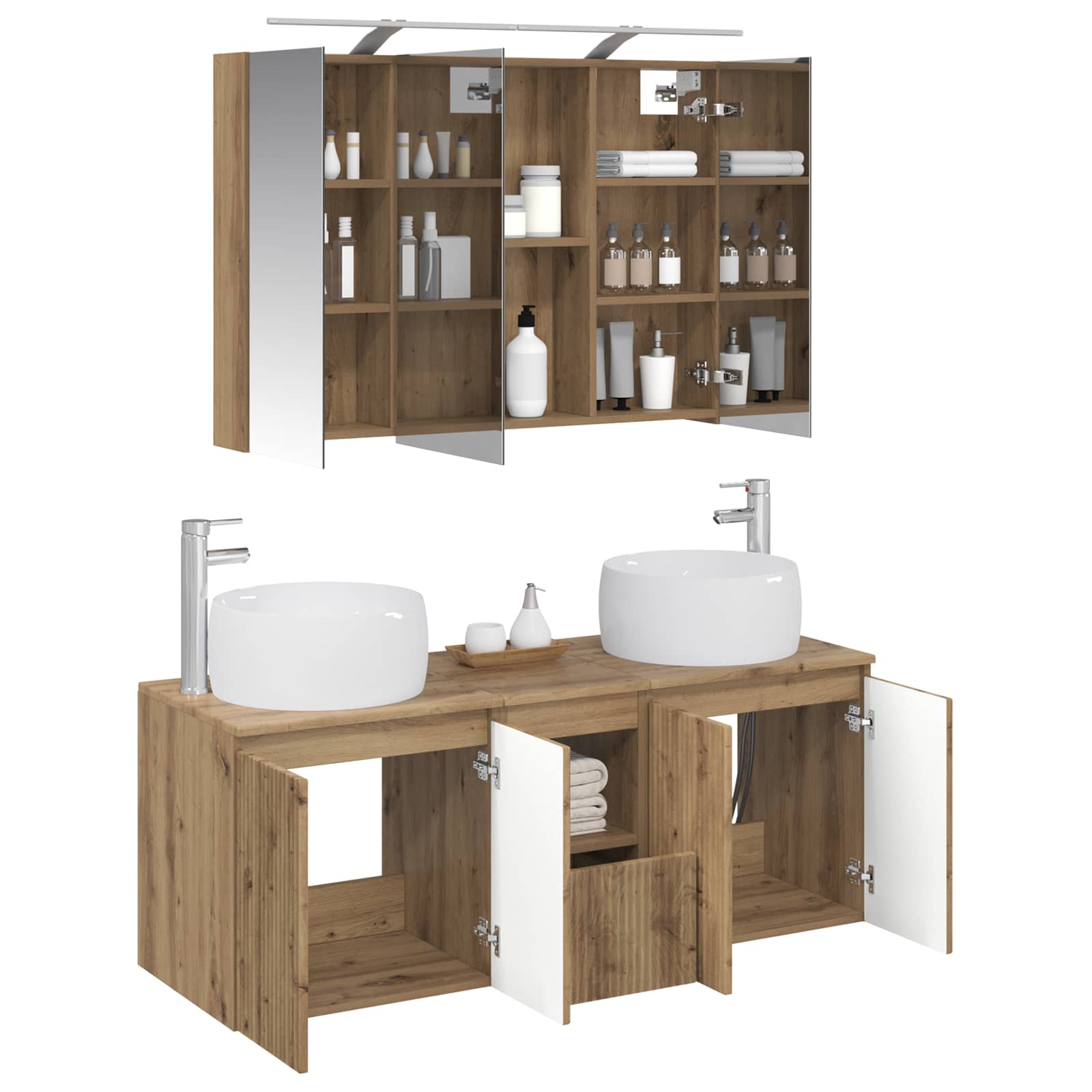 Badkamerkastenset 4 st Artisanaal eiken Bewerkt hout is nu te koop bij PeponiXL, paradijselijk wonen!