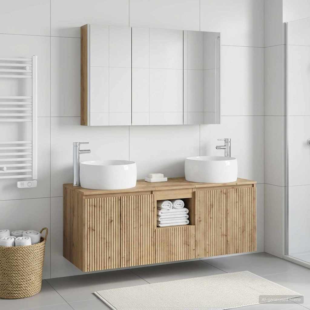 Badkamerkastenset 4 st Artisanaal eiken Bewerkt hout is nu te koop bij PeponiXL, paradijselijk wonen!