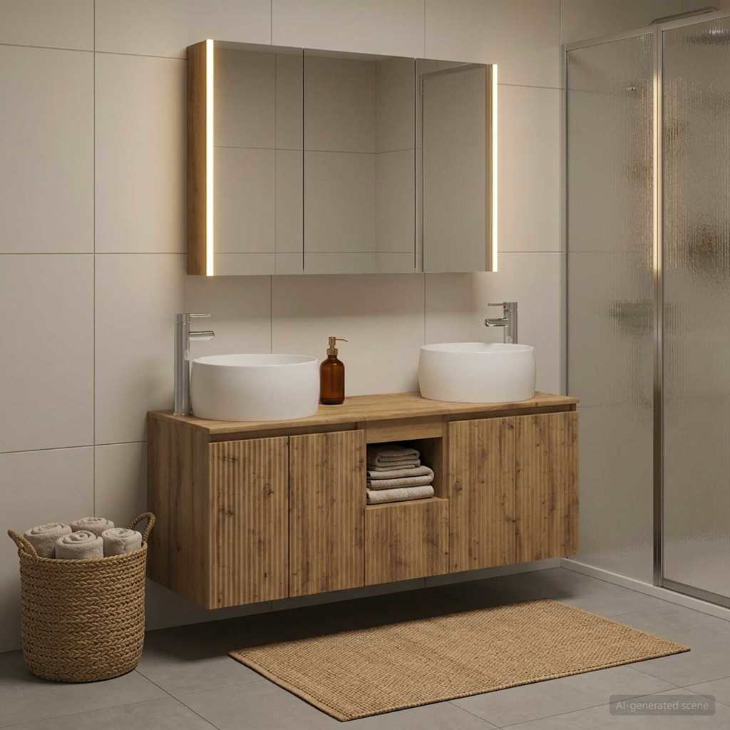 Badkamerkastenset 4 st Artisanaal eiken Bewerkt hout is nu te koop bij PeponiXL, paradijselijk wonen!