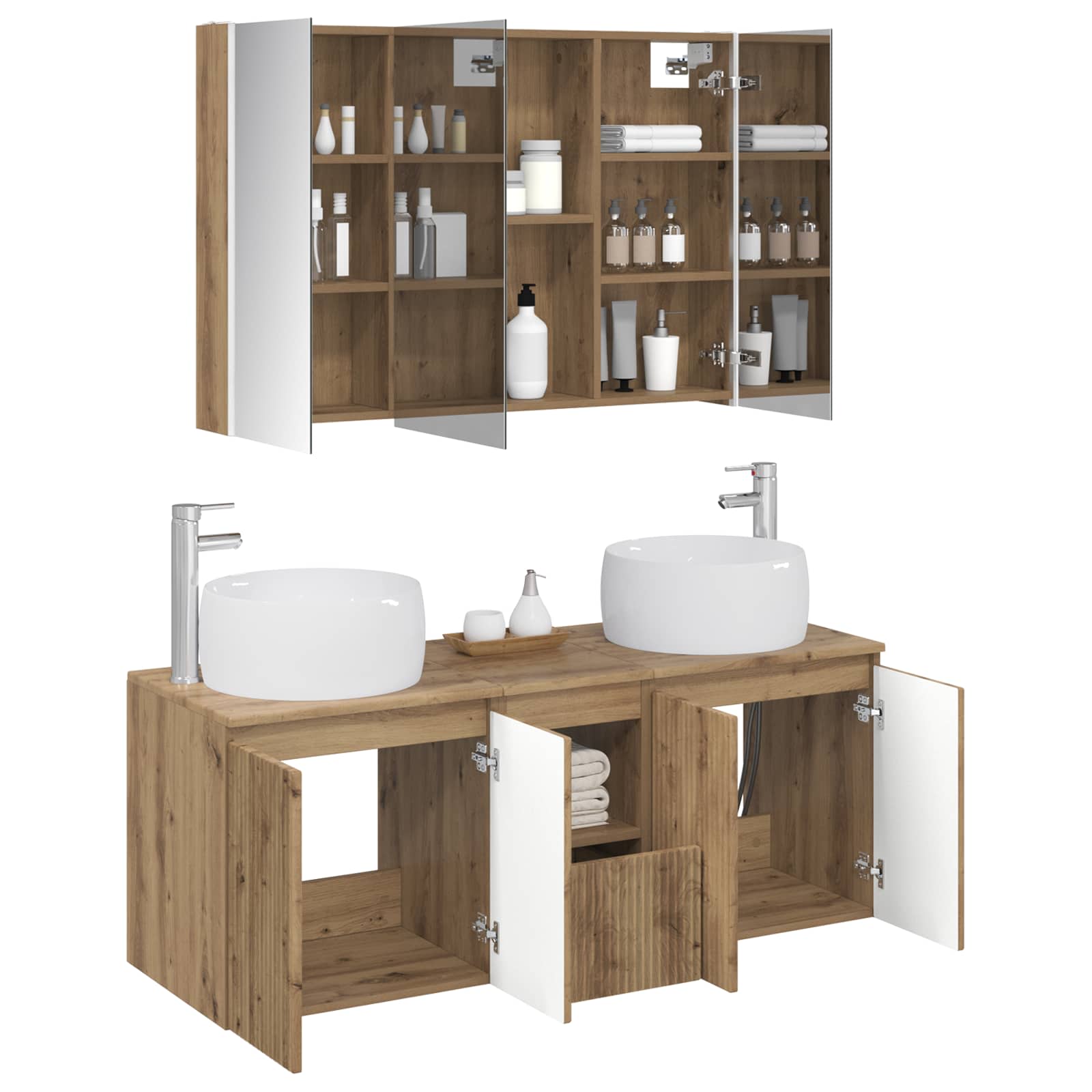 Badkamerkastenset 4 st Artisanaal eiken Bewerkt hout is nu te koop bij PeponiXL, paradijselijk wonen!
