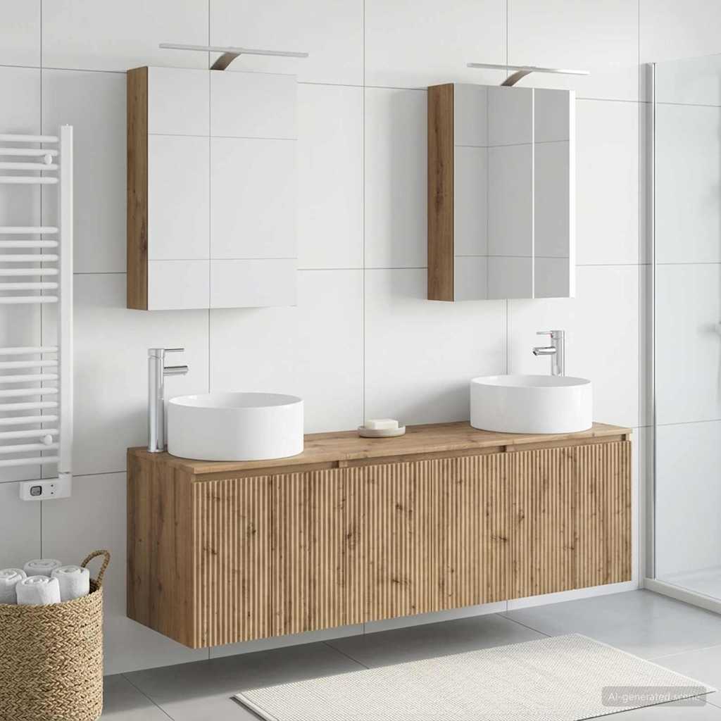 Badkamerkastenset 5 st Artisanaal eiken Bewerkt hout is nu te koop bij PeponiXL, paradijselijk wonen!