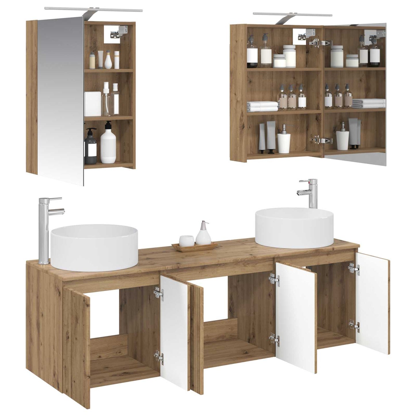 Badkamerkastenset 5 st Artisanaal eiken Bewerkt hout is nu te koop bij PeponiXL, paradijselijk wonen!