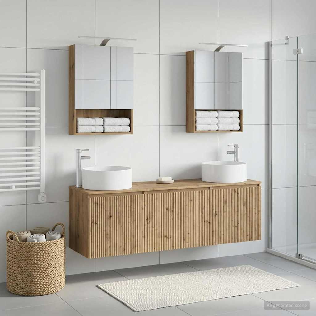 Badkamerkastenset 5 st Artisanaal eiken Bewerkt hout is nu te koop bij PeponiXL, paradijselijk wonen!