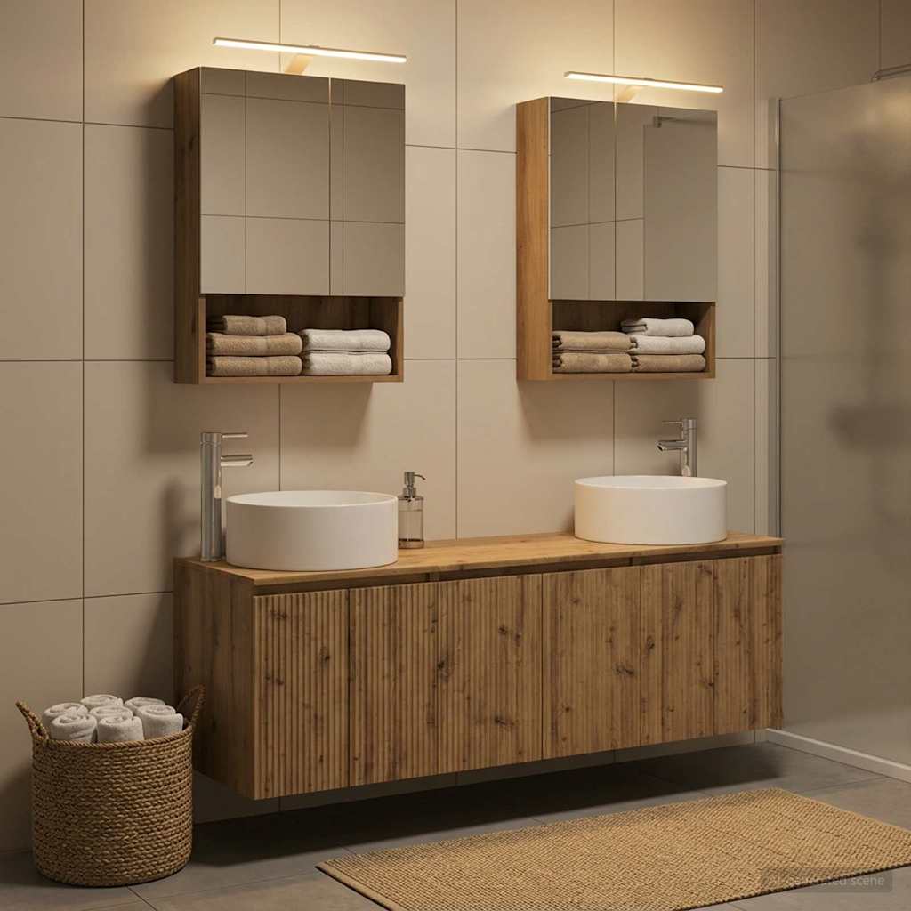 Badkamerkastenset 5 st Artisanaal eiken Bewerkt hout is nu te koop bij PeponiXL, paradijselijk wonen!
