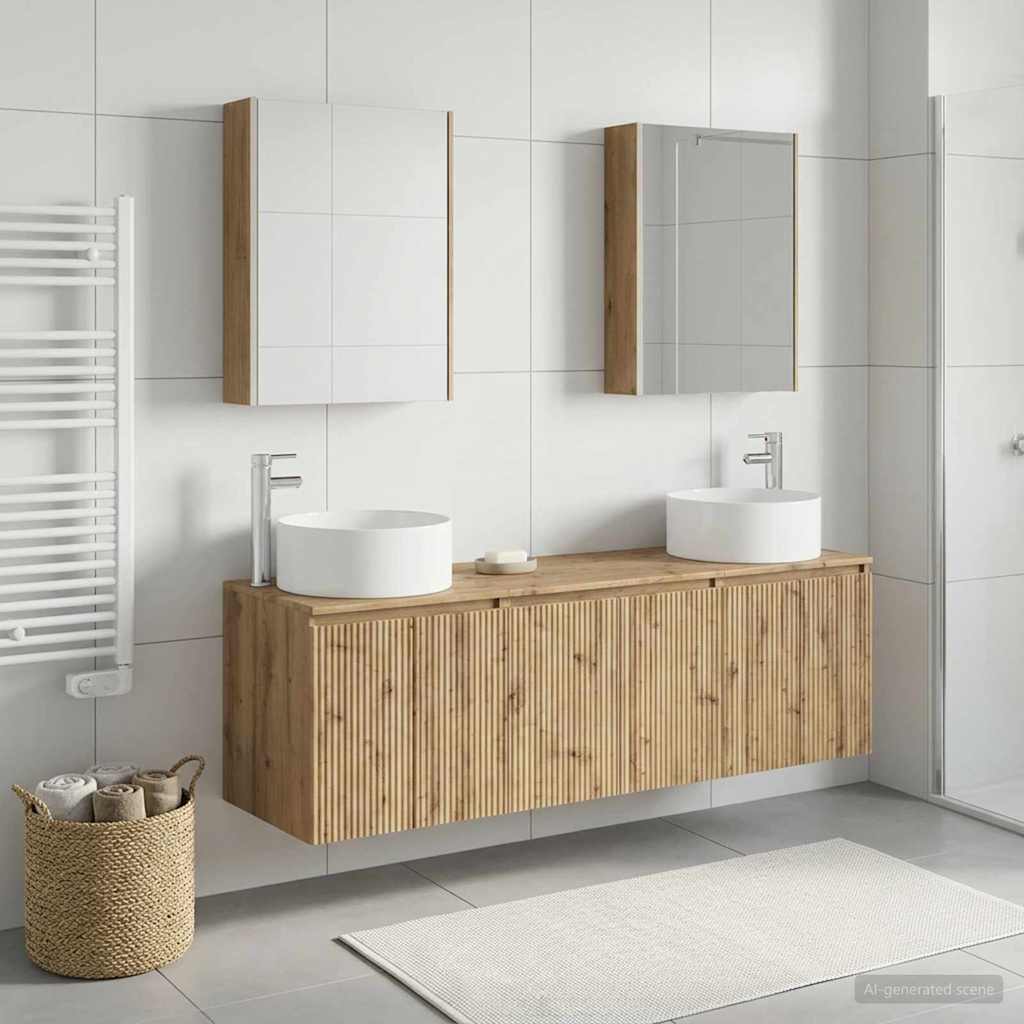 Badkamerkastenset 5 st Artisanaal eiken Bewerkt hout is nu te koop bij PeponiXL, paradijselijk wonen!