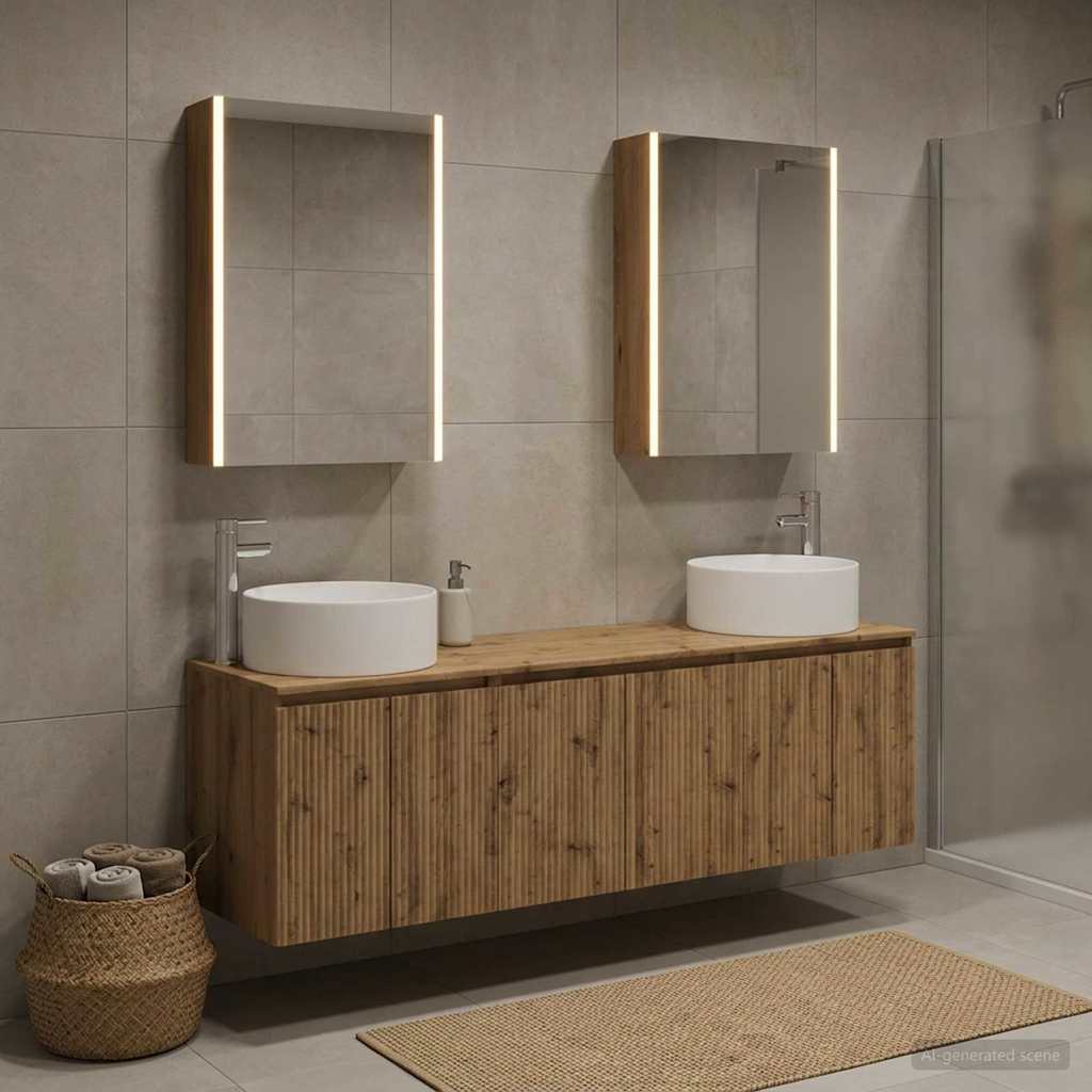Badkamerkastenset 5 st Artisanaal eiken Bewerkt hout is nu te koop bij PeponiXL, paradijselijk wonen!