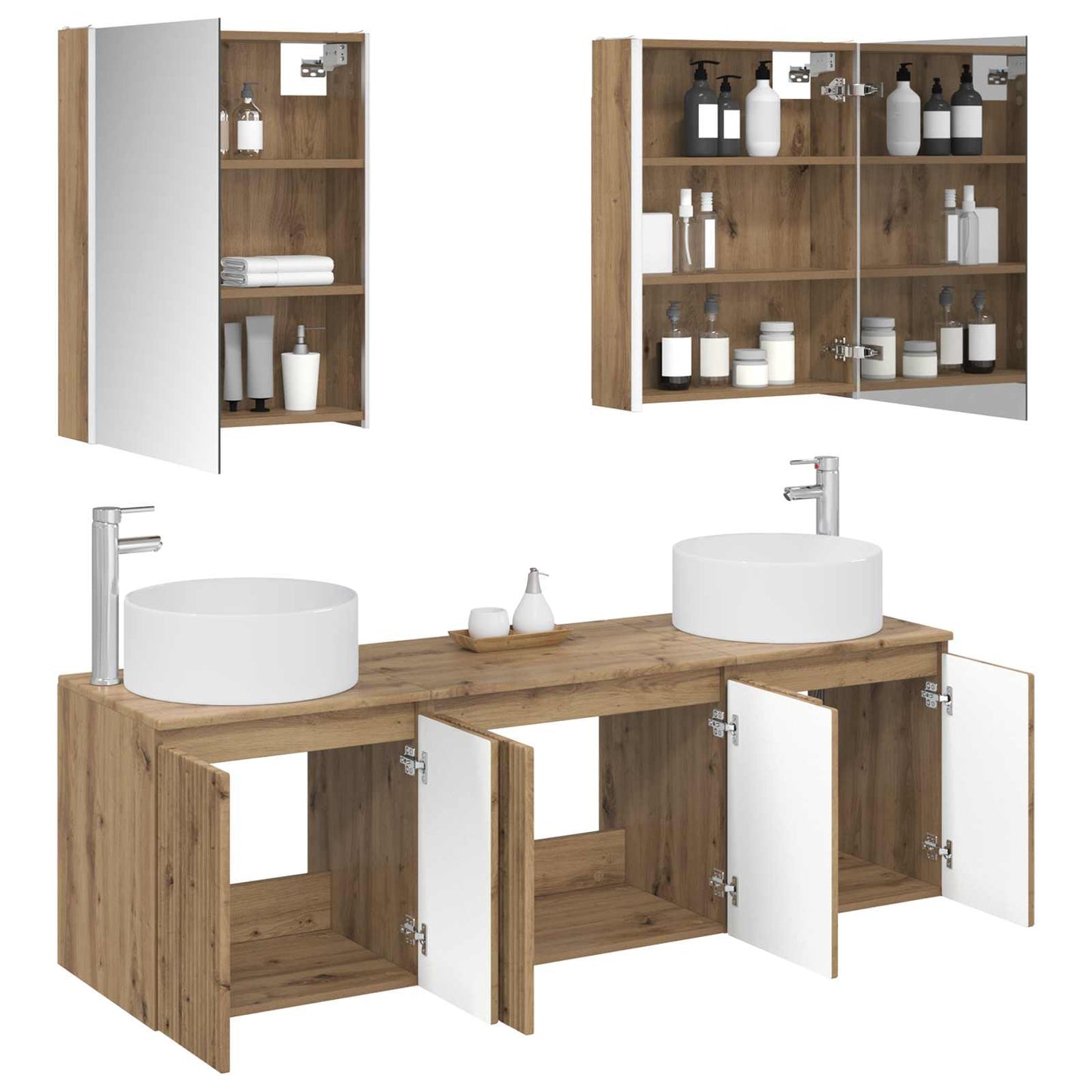 Badkamerkastenset 5 st Artisanaal eiken Bewerkt hout is nu te koop bij PeponiXL, paradijselijk wonen!