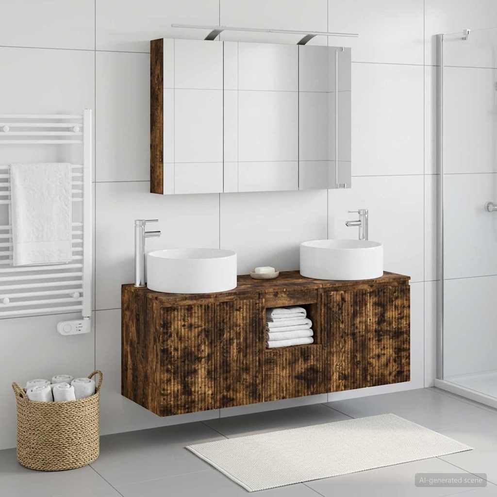 Badkamerkastenset 4 pcs Gerookt eiken 100 x 14,5 x 70 cm
