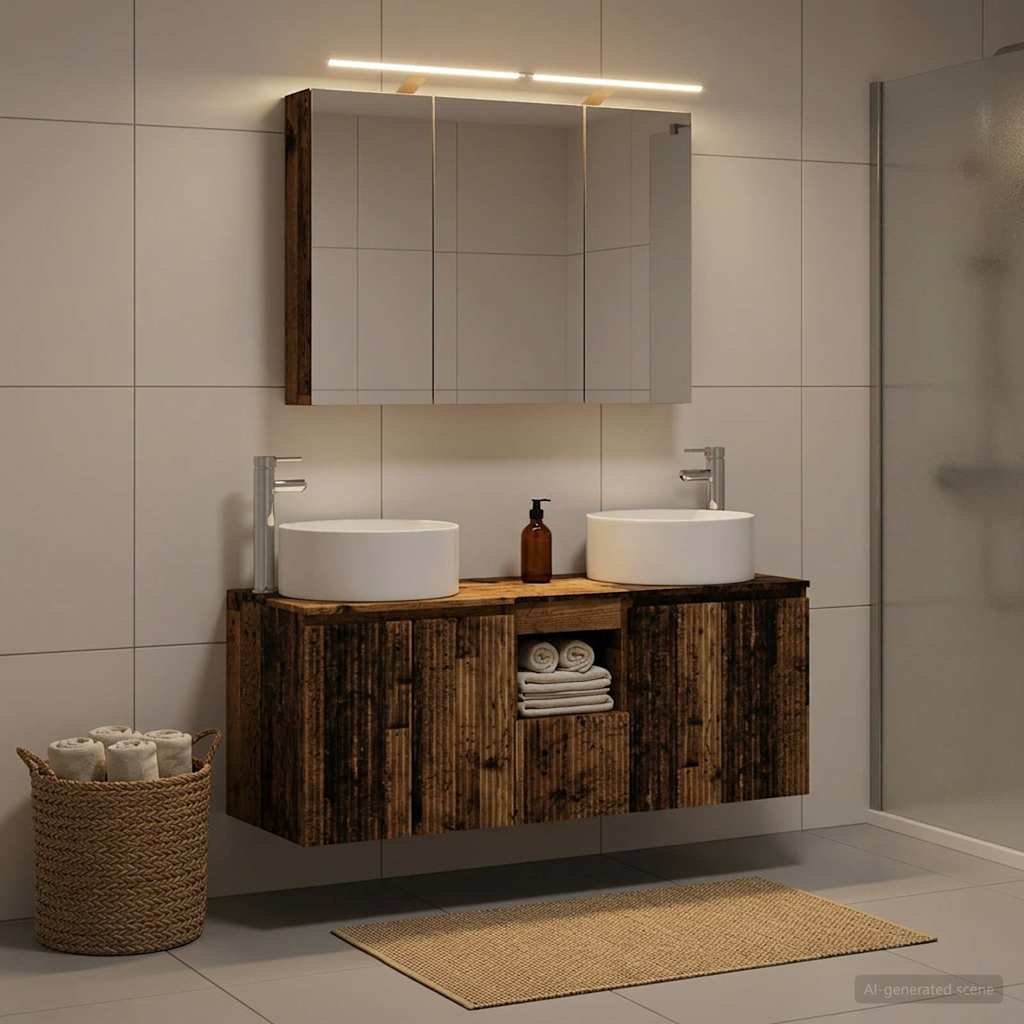 Badkamerkastenset 4 pcs Oud hout 100 x 14,5 x 70 cm