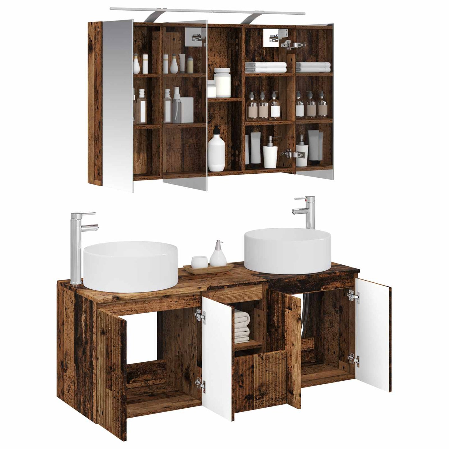 Badkamerkastenset 4 pcs Oud hout 100 x 14,5 x 70 cm