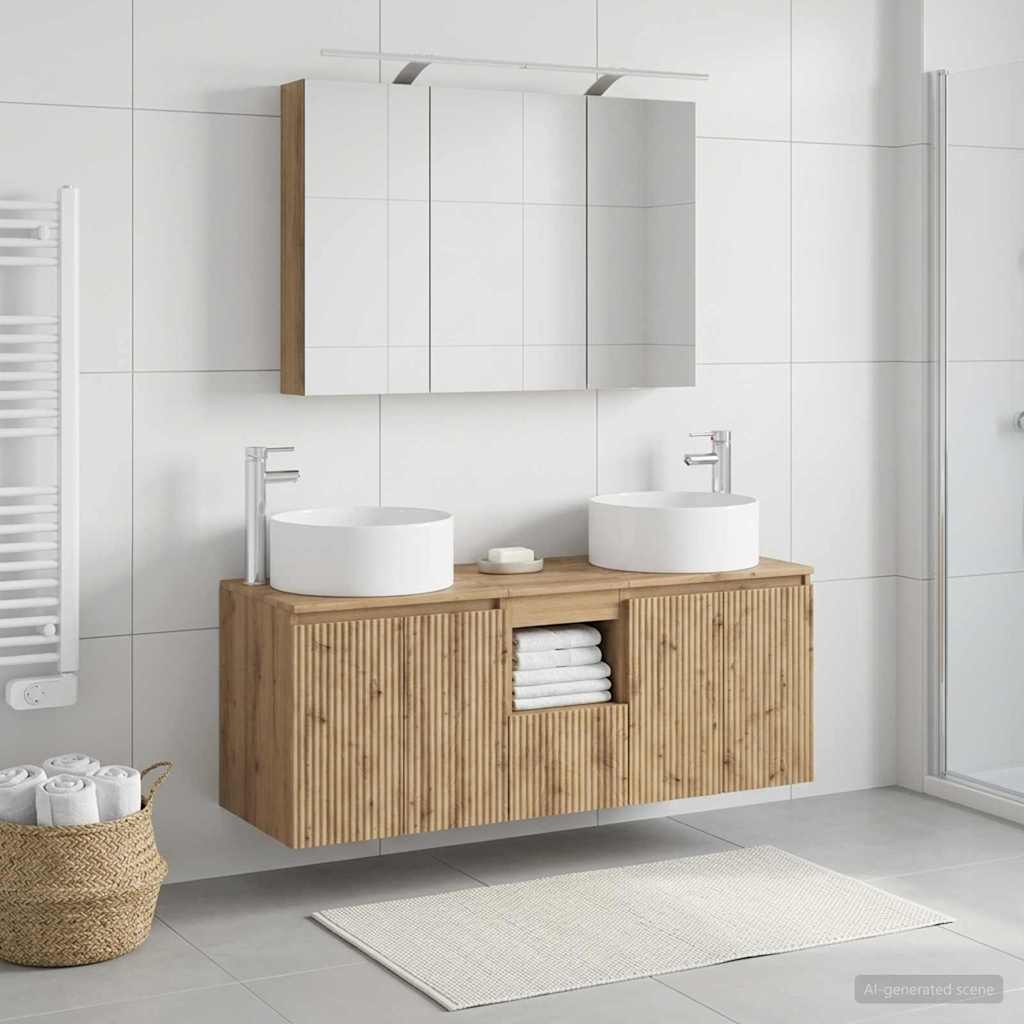 Badkamerkastenset 4 pcs Artisanaal eiken 100 x 14,5 x 70 cm