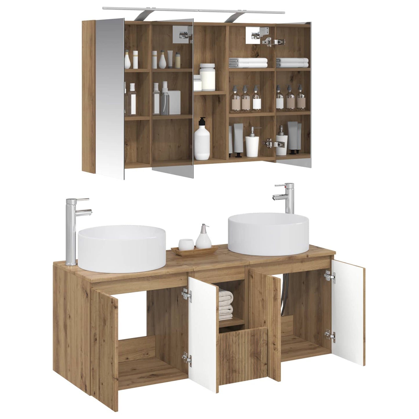 Badkamerkastenset 4 pcs Artisanaal eiken 100 x 14,5 x 70 cm