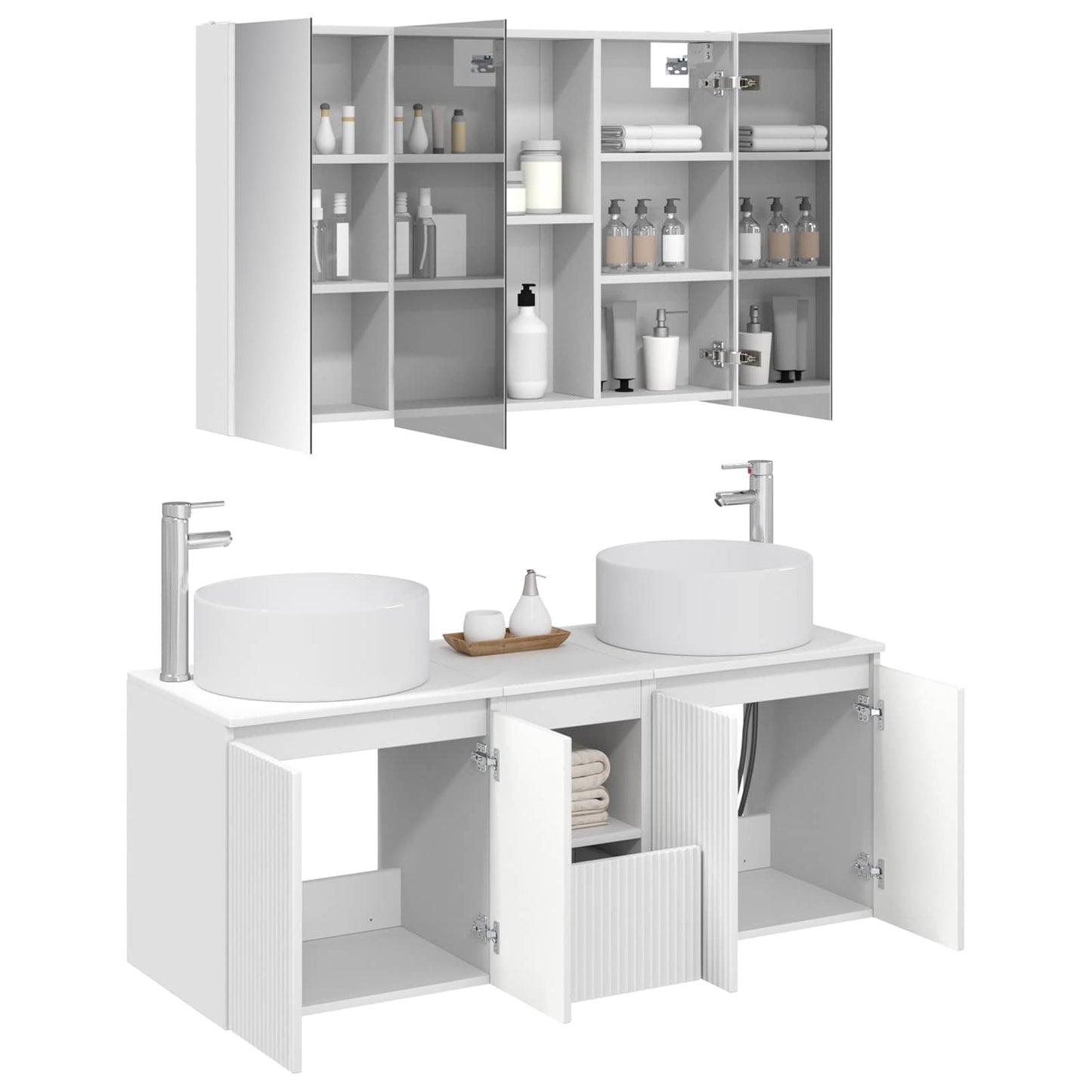 Badkamerkastenset 4 pcs Wit 103,5 x 15,5 x 70 cm Bewerkt hout