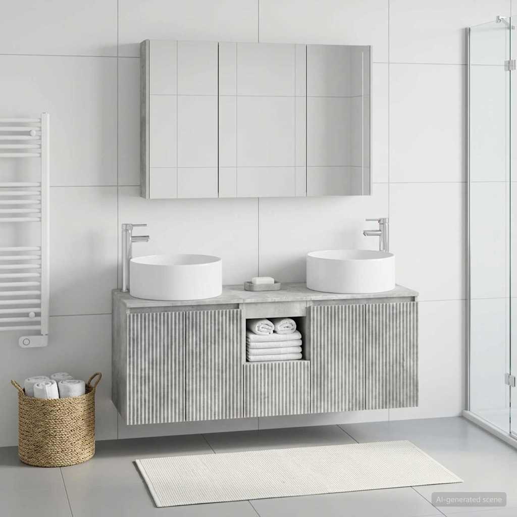 Badkamerkastenset 4 pcs Betongrijs 103,5 x 15,5 x 70 cm
