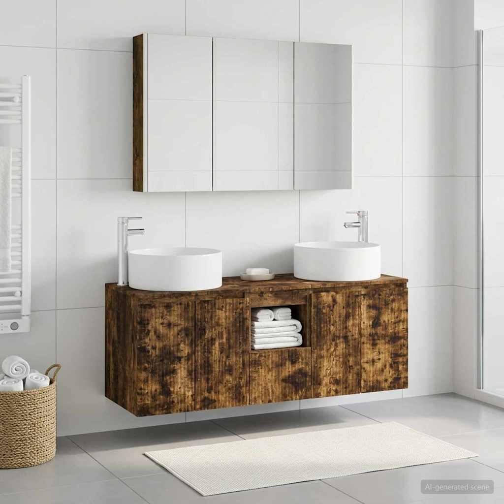 Badkamerkastenset 4 pcs Gerookt eiken 103,5 x 15,5 x 70 cm