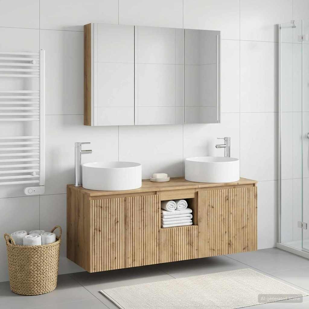 Badkamerkastenset 4 st Artisanaal eiken Bewerkt hout is nu te koop bij PeponiXL, paradijselijk wonen!