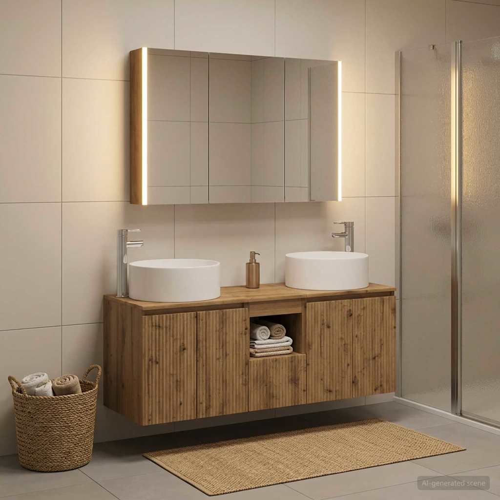 Badkamerkastenset 4 st Artisanaal eiken Bewerkt hout is nu te koop bij PeponiXL, paradijselijk wonen!