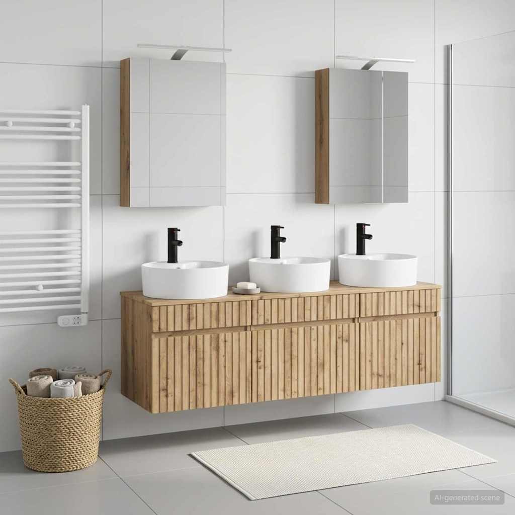 Badkamerkastenset 5 st Artisanaal eiken Bewerkt hout is nu te koop bij PeponiXL, paradijselijk wonen!