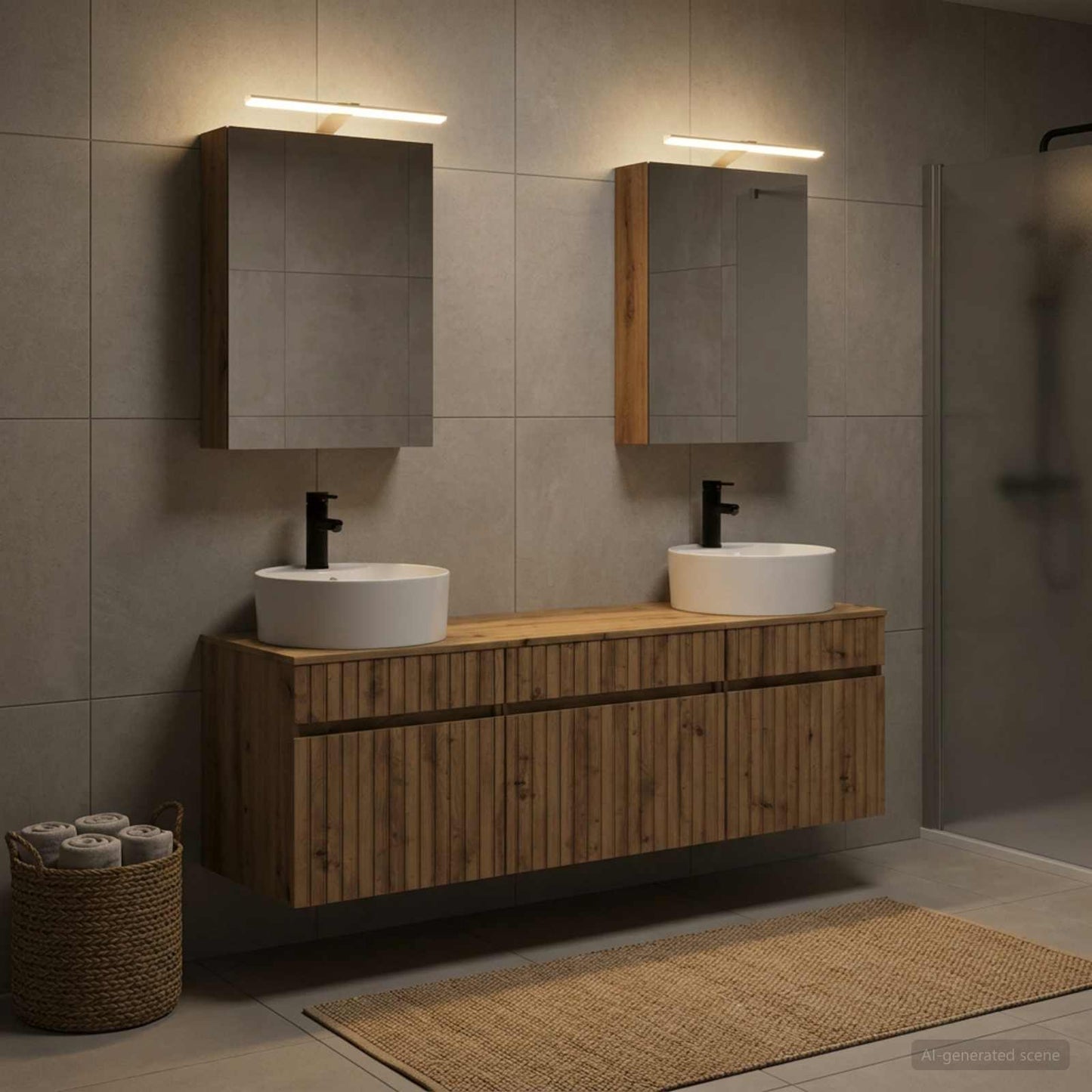 Badkamerkastenset 5 st Artisanaal eiken Bewerkt hout is nu te koop bij PeponiXL, paradijselijk wonen!