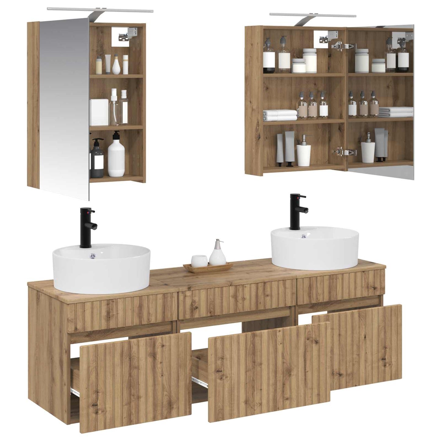 Badkamerkastenset 5 st Artisanaal eiken Bewerkt hout is nu te koop bij PeponiXL, paradijselijk wonen!