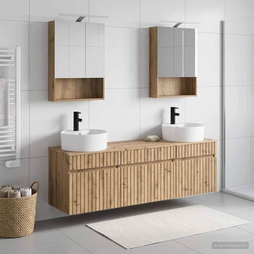 Badkamerkastenset 5 st Artisanaal eiken Bewerkt hout is nu te koop bij PeponiXL, paradijselijk wonen!