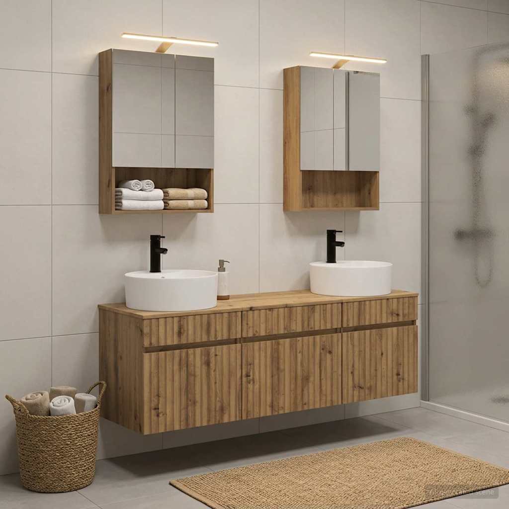 Badkamerkastenset 5 st Artisanaal eiken Bewerkt hout is nu te koop bij PeponiXL, paradijselijk wonen!