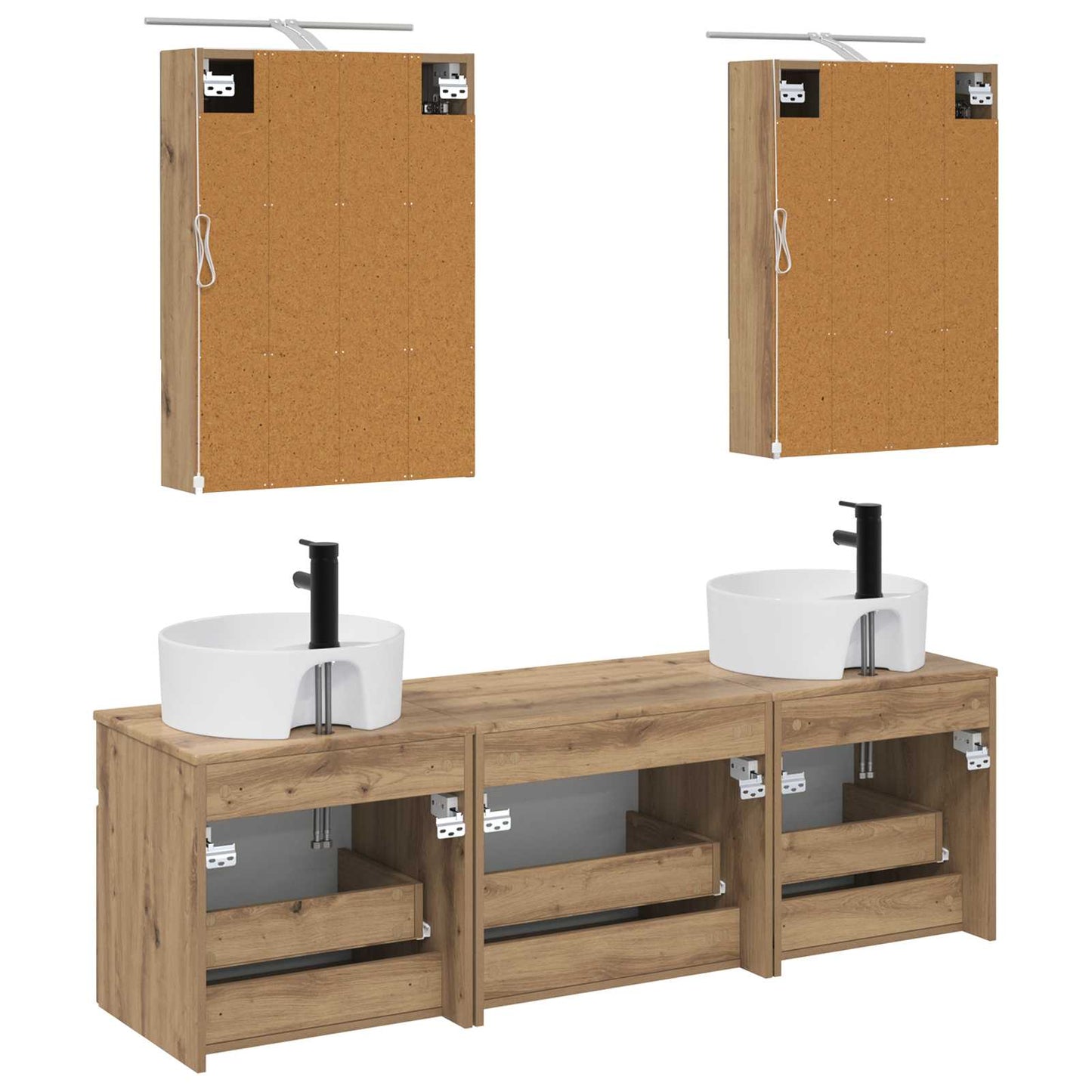 Badkamerkastenset 5 st Artisanaal eiken Bewerkt hout is nu te koop bij PeponiXL, paradijselijk wonen!