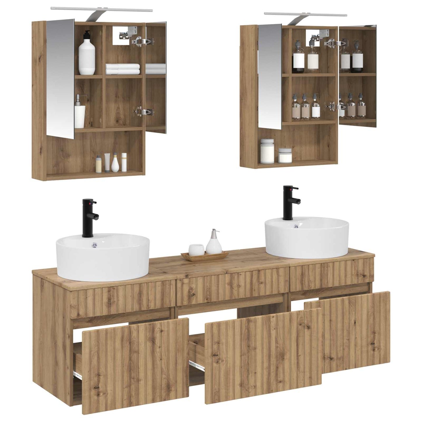 Badkamerkastenset 5 st Artisanaal eiken Bewerkt hout is nu te koop bij PeponiXL, paradijselijk wonen!
