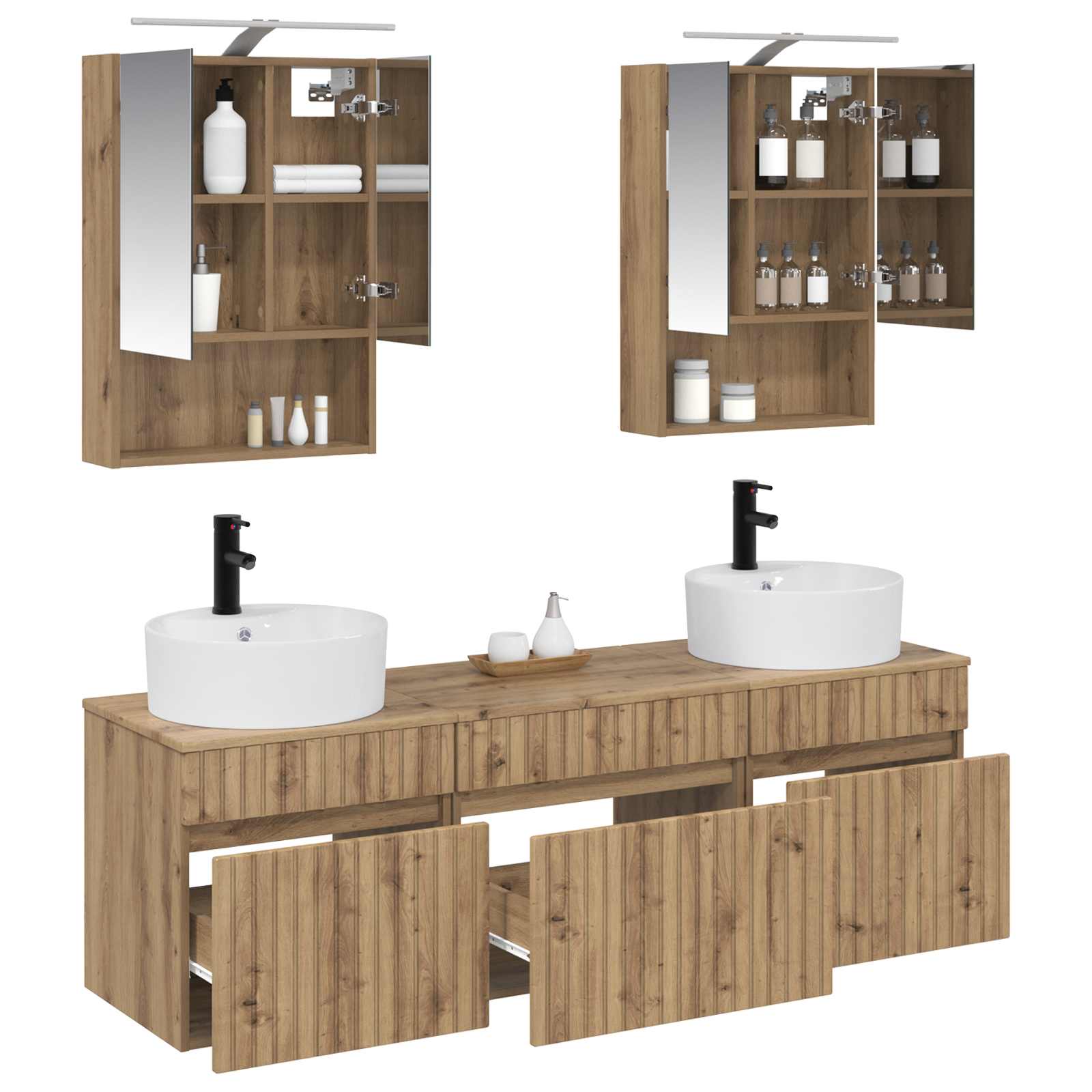 Badkamerkastenset 5 st Artisanaal eiken Bewerkt hout is nu te koop bij PeponiXL, paradijselijk wonen!