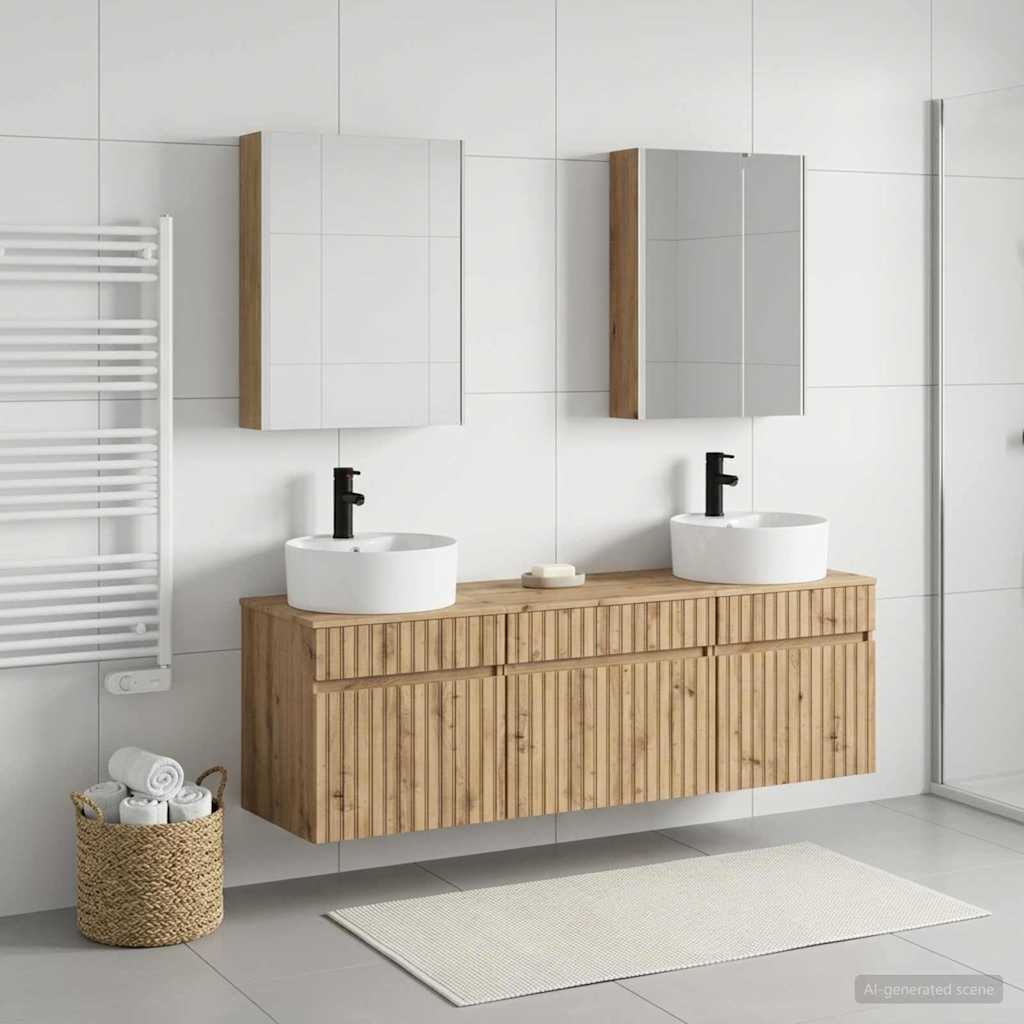 Badkamerkastenset 5 st Artisanaal eiken Bewerkt hout is nu te koop bij PeponiXL, paradijselijk wonen!