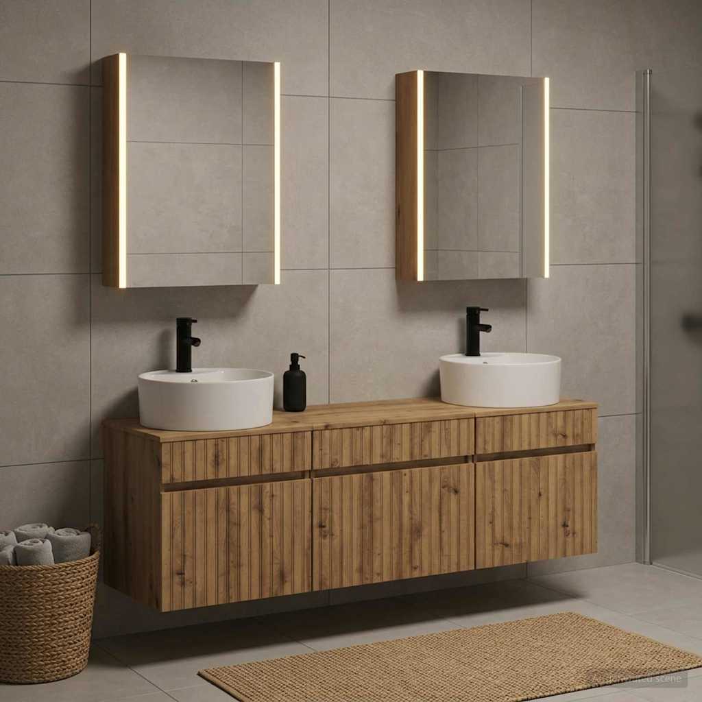 Badkamerkastenset 5 st Artisanaal eiken Bewerkt hout is nu te koop bij PeponiXL, paradijselijk wonen!