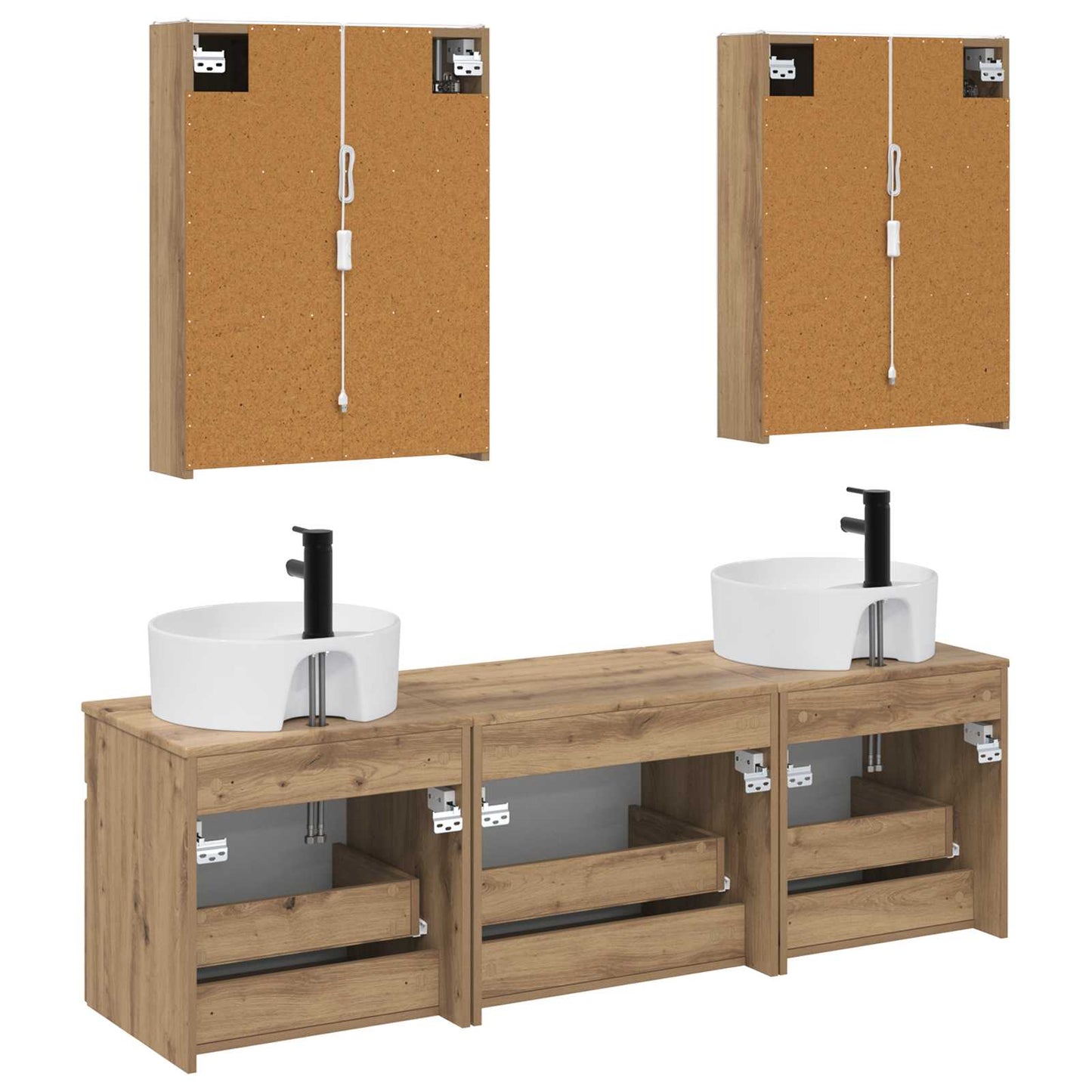 Badkamerkastenset 5 st Artisanaal eiken Bewerkt hout is nu te koop bij PeponiXL, paradijselijk wonen!