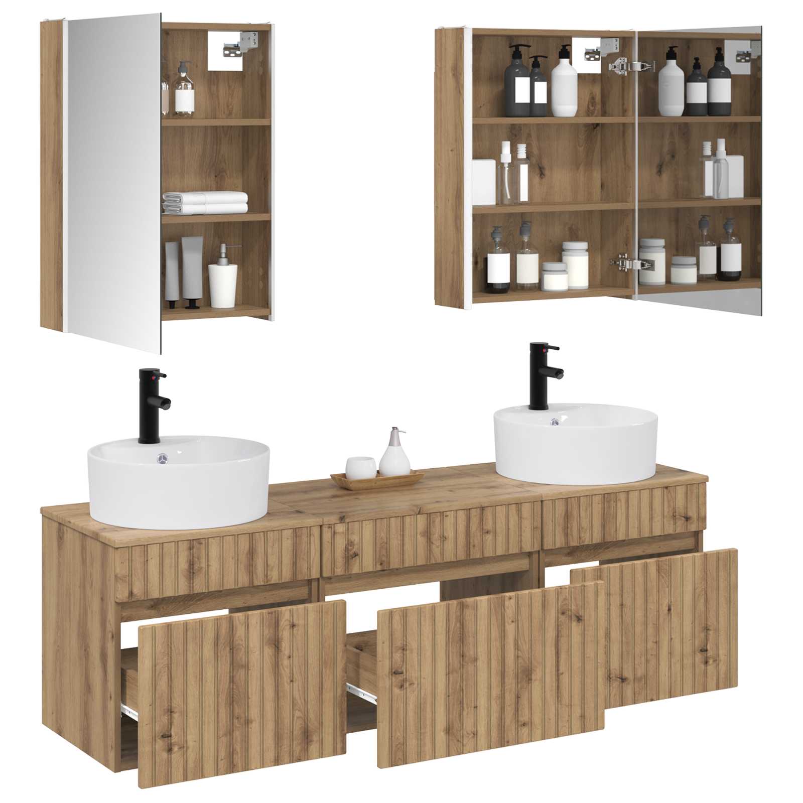 Badkamerkastenset 5 st Artisanaal eiken Bewerkt hout is nu te koop bij PeponiXL, paradijselijk wonen!