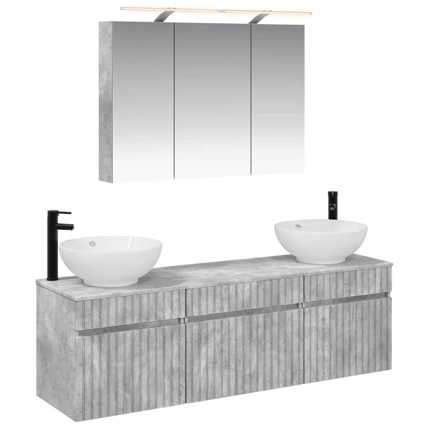 Badkamerkastenset 4 pcs Betongrijs Bewerkt hout