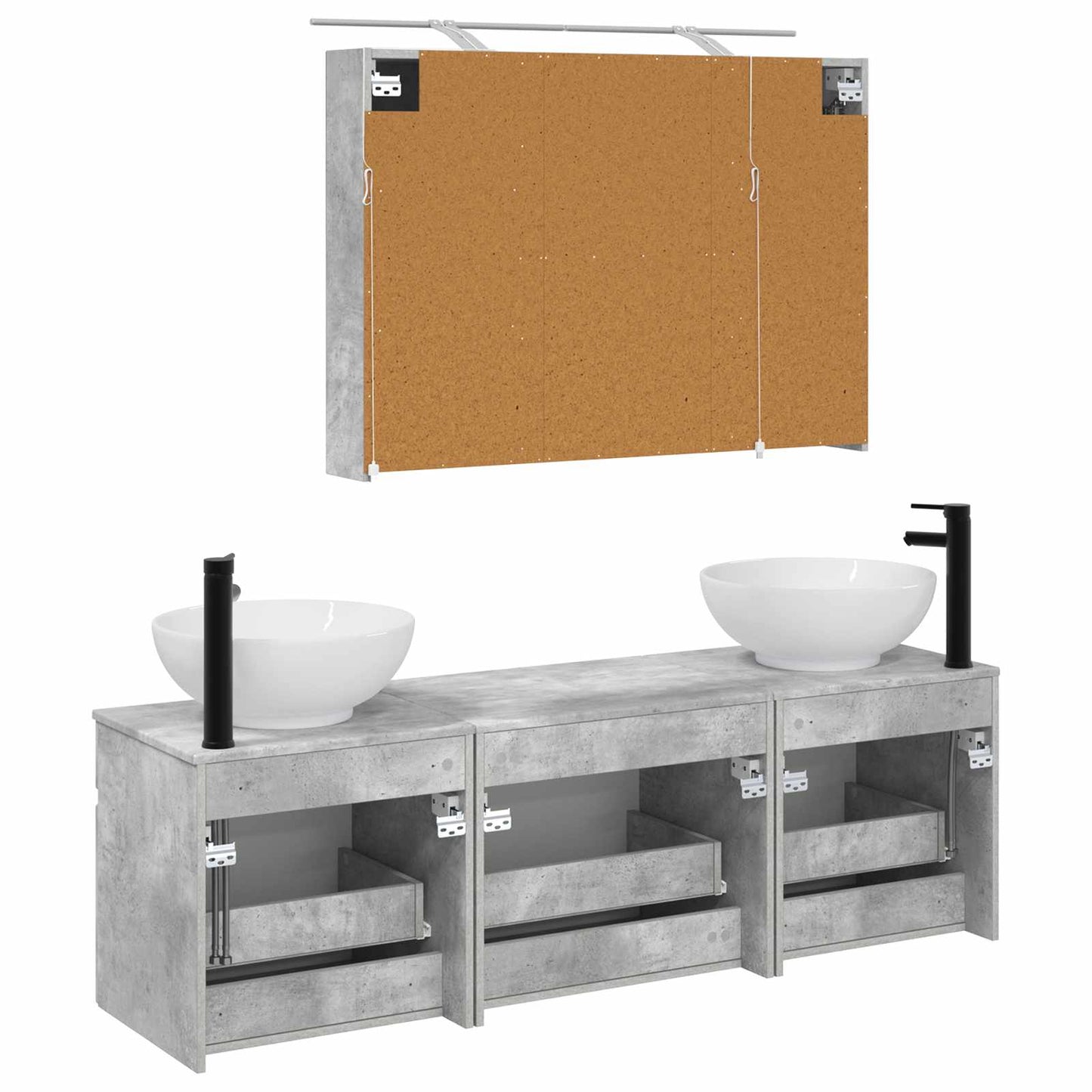 Badkamerkastenset 4 pcs Betongrijs Bewerkt hout