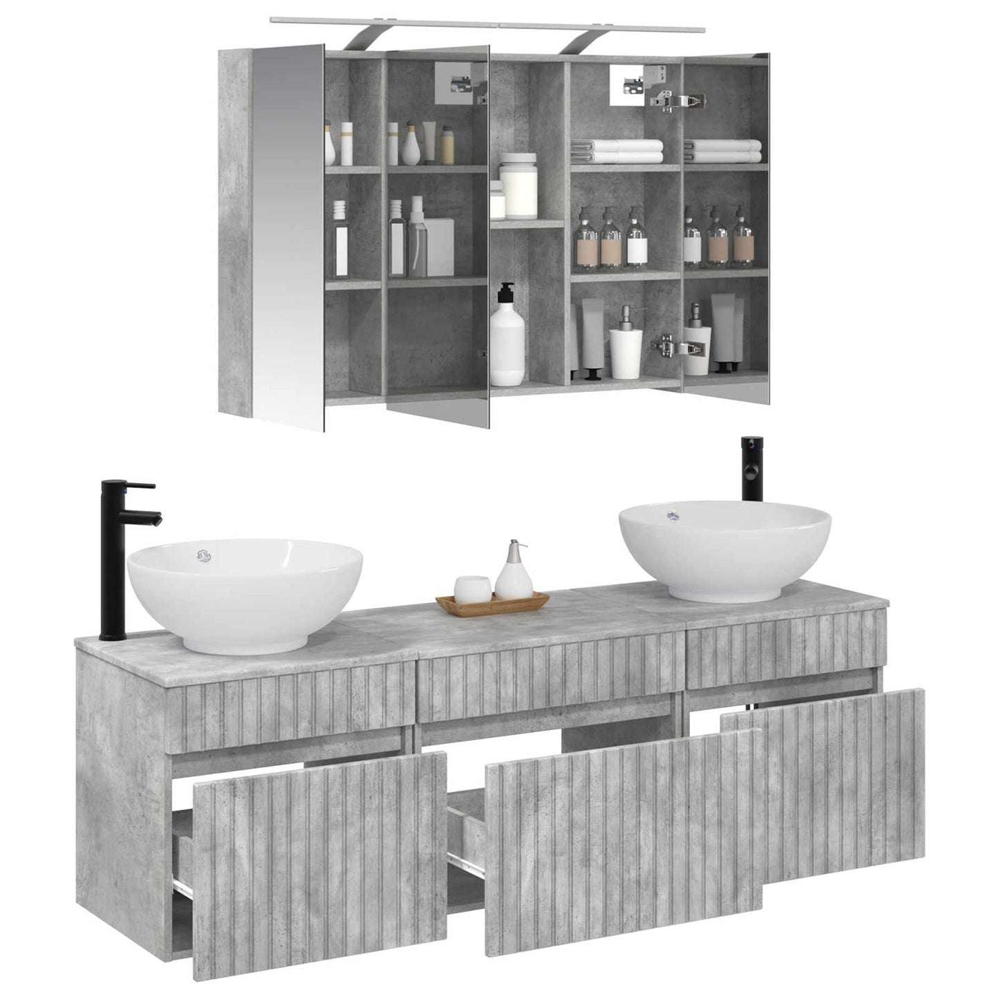 Badkamerkastenset 4 pcs Betongrijs Bewerkt hout