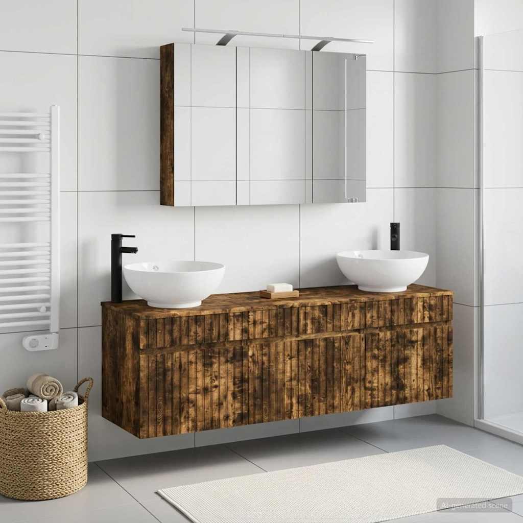 Badkamerkastenset 4 pcs Gerookt eiken 100 x 14,5 x 70 cm