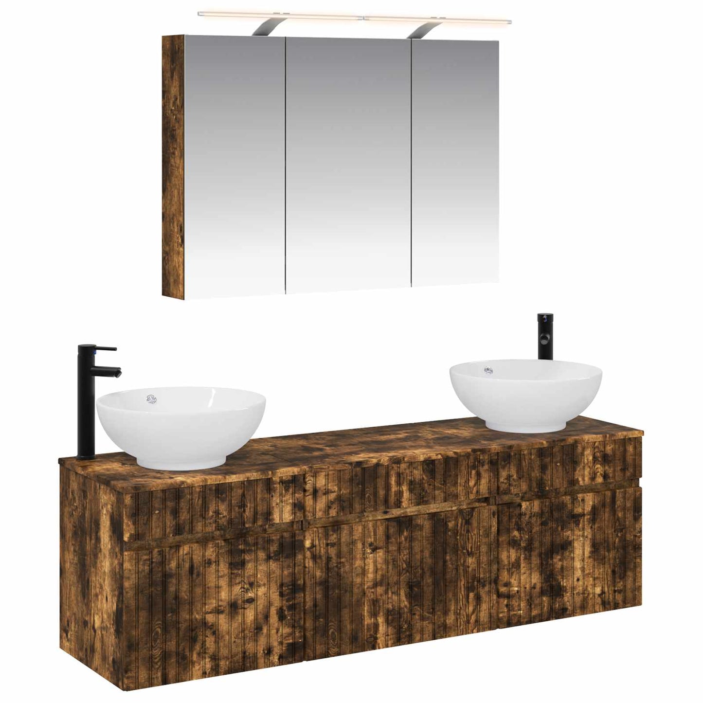Badkamerkastenset 4 pcs Gerookt eiken 100 x 14,5 x 70 cm