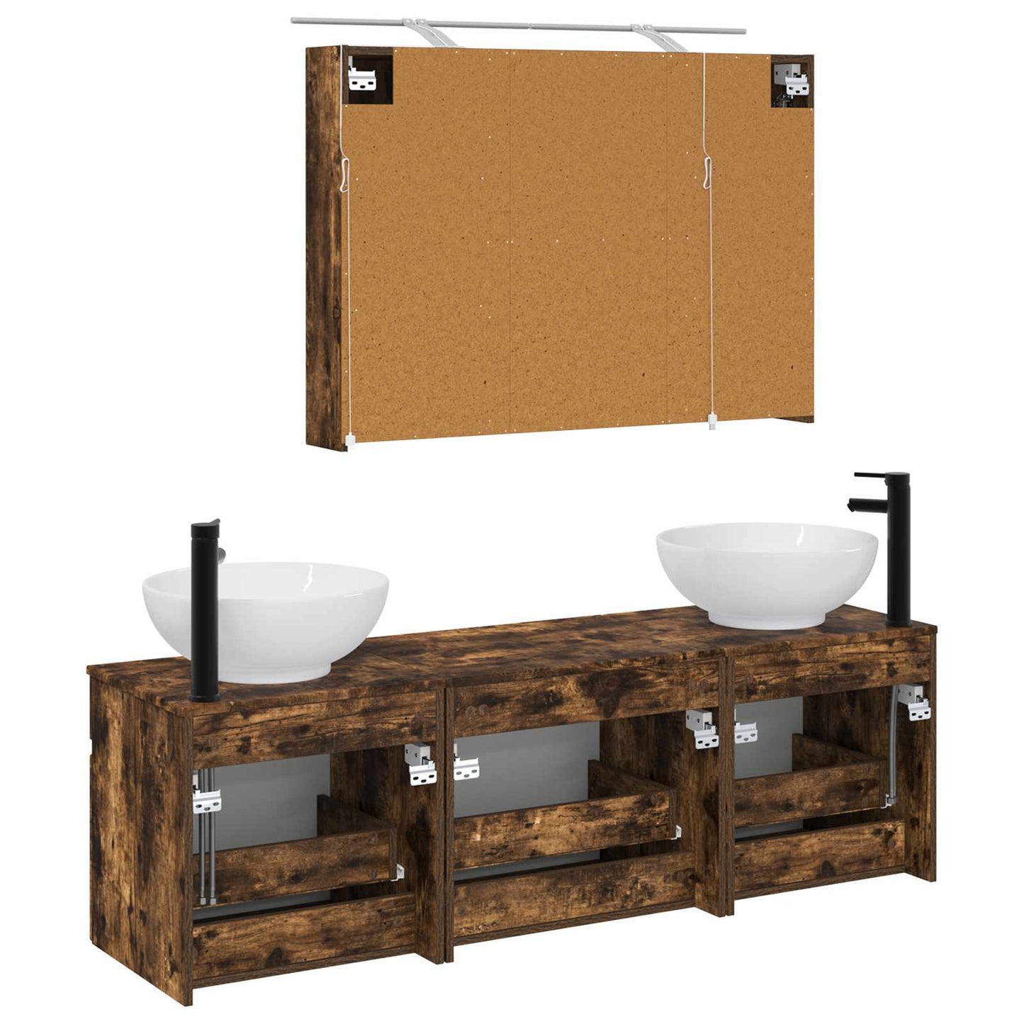 Badkamerkastenset 4 pcs Gerookt eiken 100 x 14,5 x 70 cm