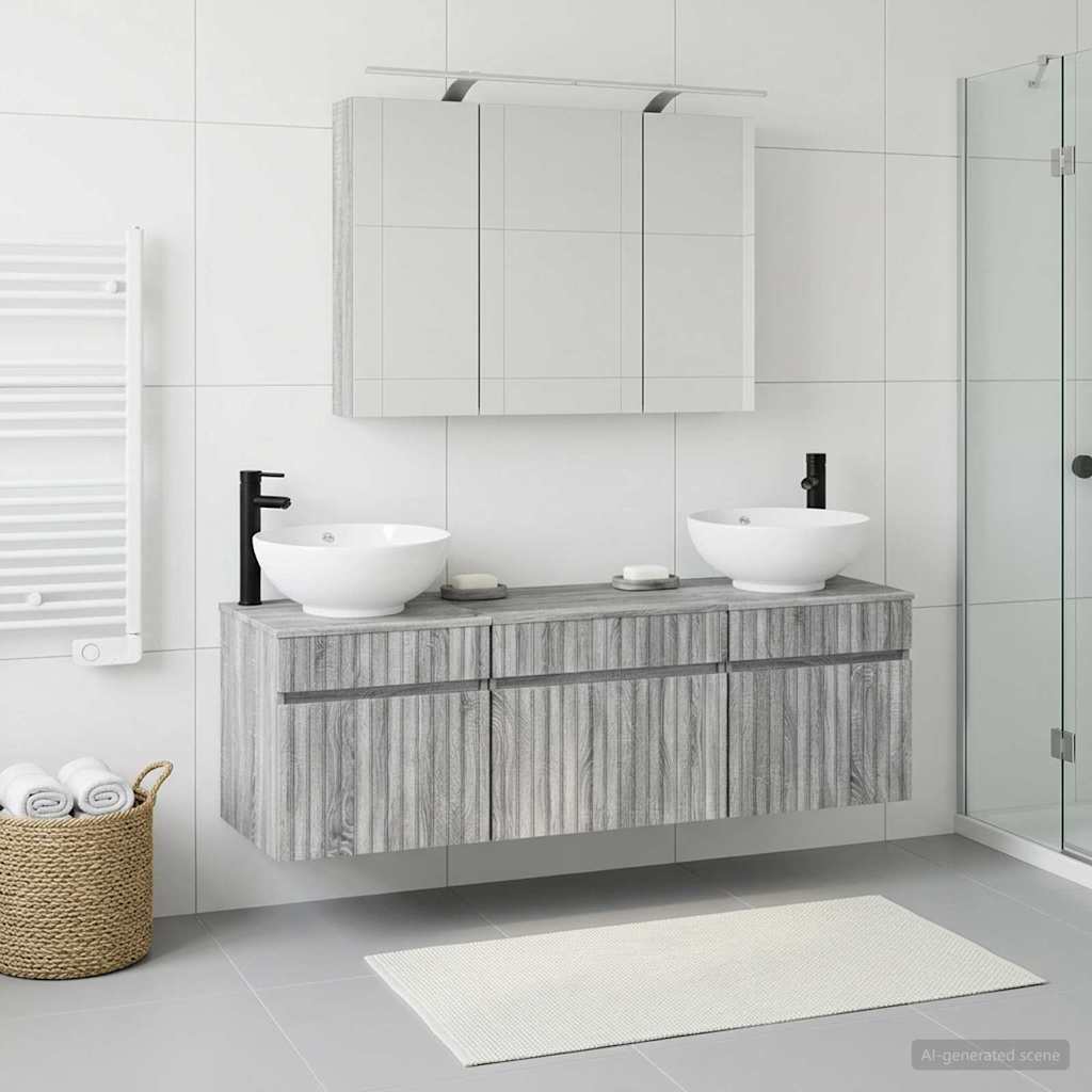 Badkamerkastenset 4 pcs Grijs Sonoma 100 x 14,5 x 70 cm