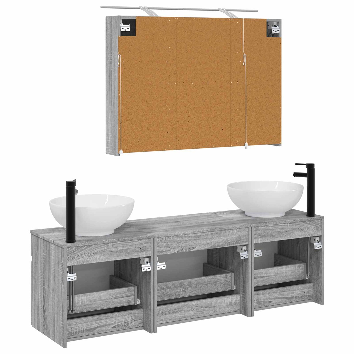 Badkamerkastenset 4 pcs Grijs Sonoma 100 x 14,5 x 70 cm