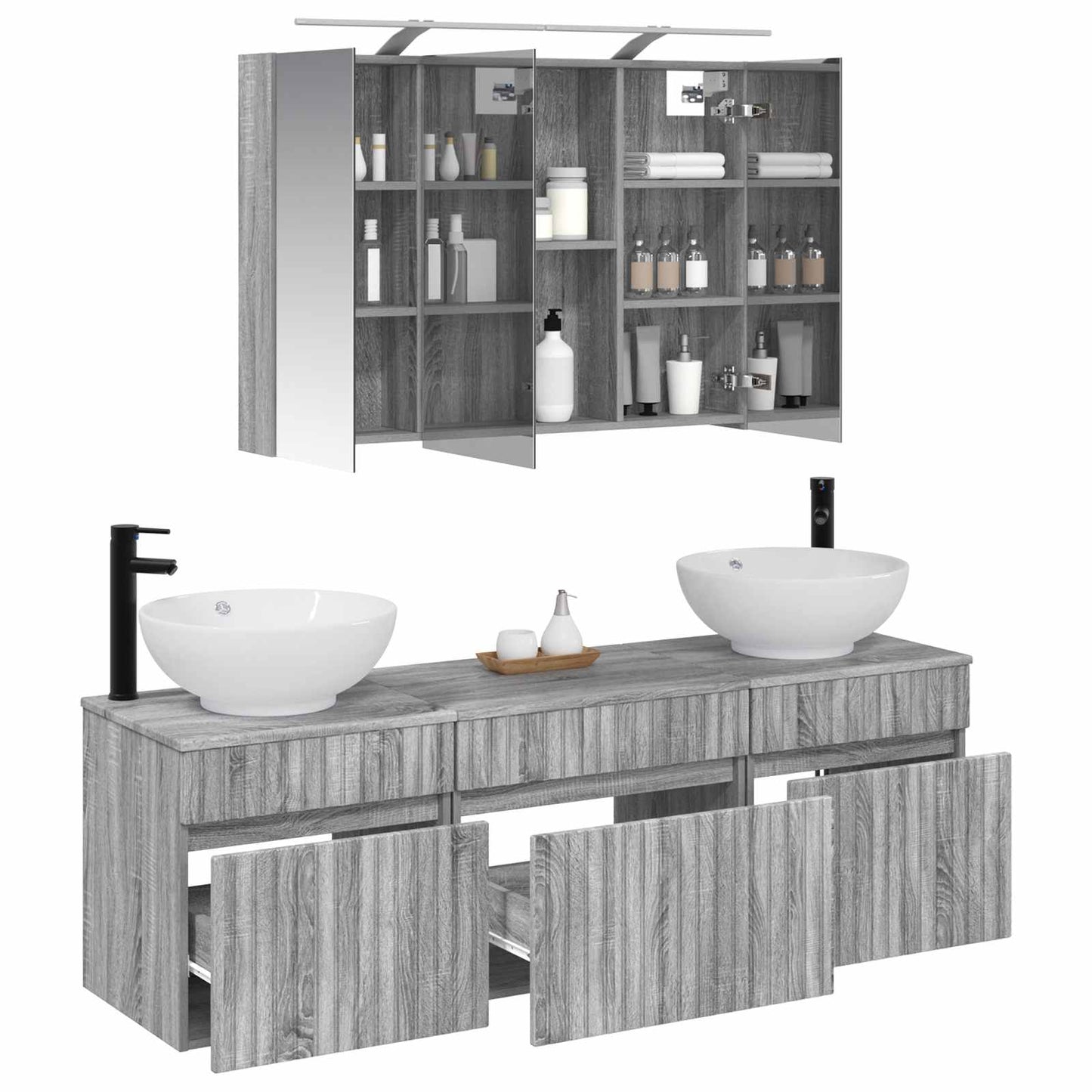 Badkamerkastenset 4 pcs Grijs Sonoma 100 x 14,5 x 70 cm