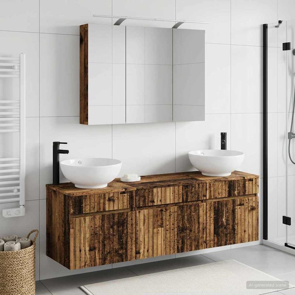 Badkamerkastenset 4 pcs Oud hout 100 x 14,5 x 70 cm