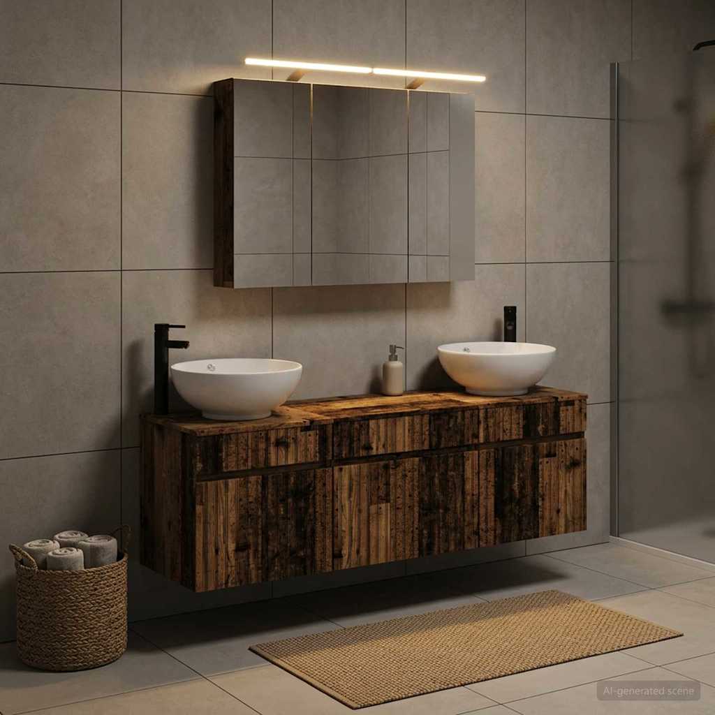 Badkamerkastenset 4 pcs Oud hout 100 x 14,5 x 70 cm