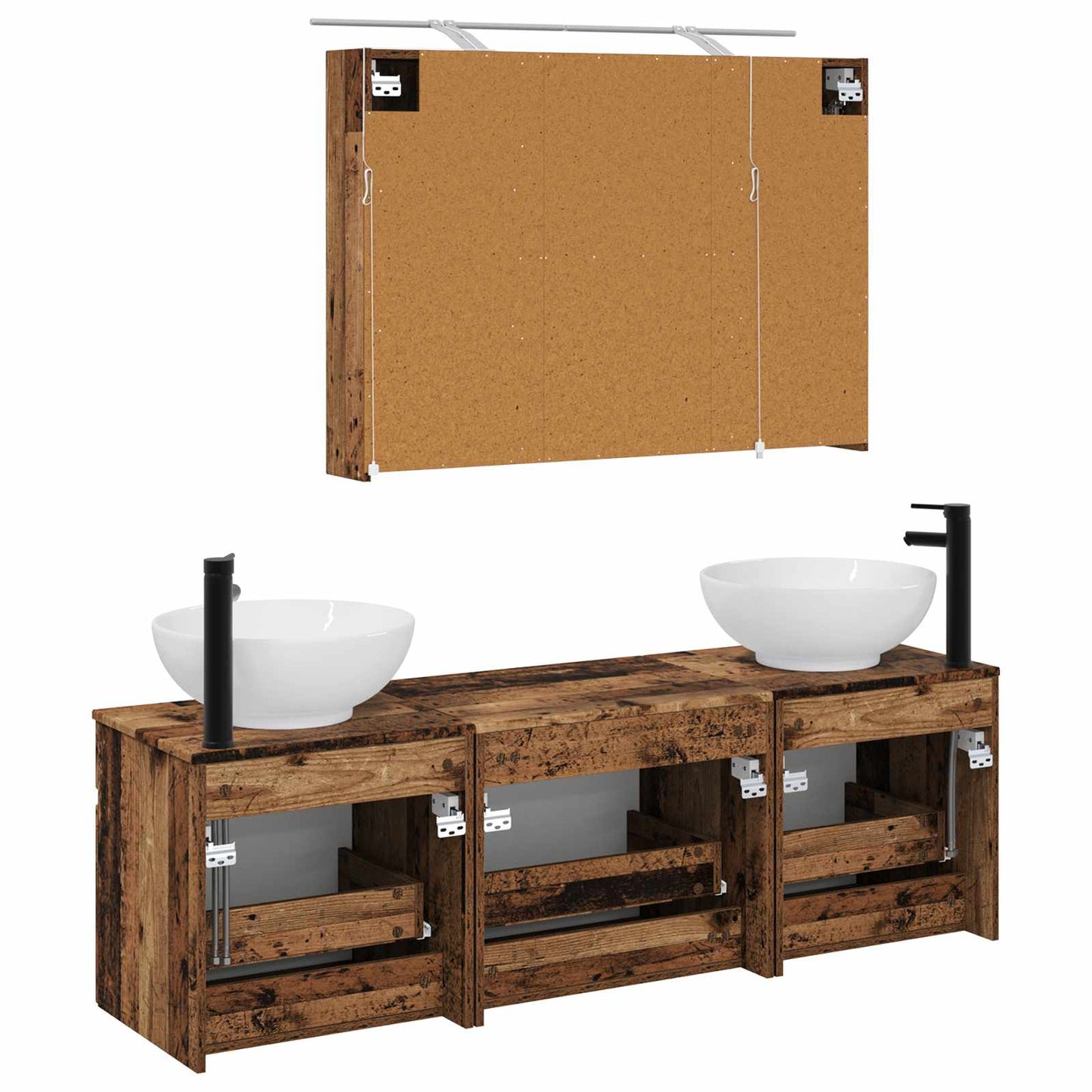 Badkamerkastenset 4 pcs Oud hout 100 x 14,5 x 70 cm