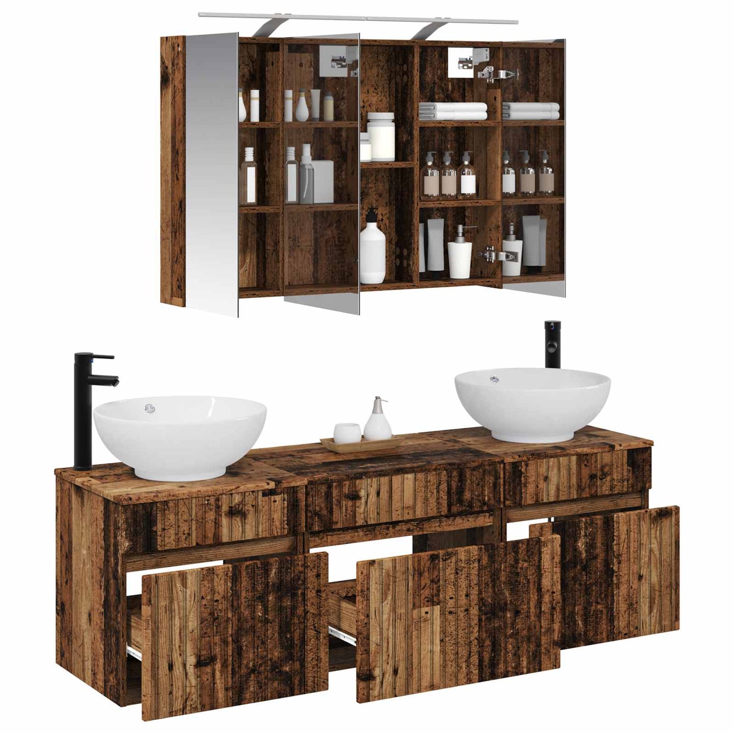 Badkamerkastenset 4 pcs Oud hout 100 x 14,5 x 70 cm